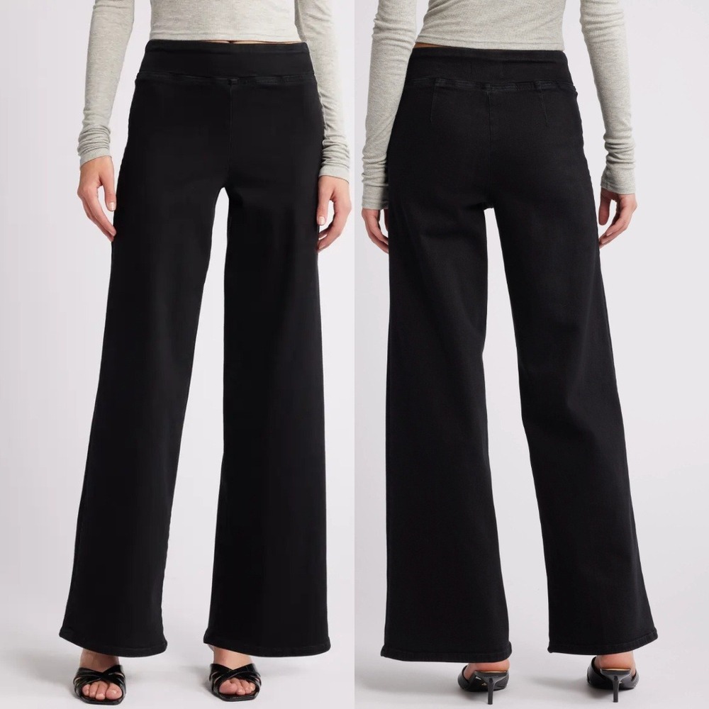 FRAME Jetset Slim Palazzo Wide Leg Jeans Sheen‎ Noir High Waisted Stretch Size 2